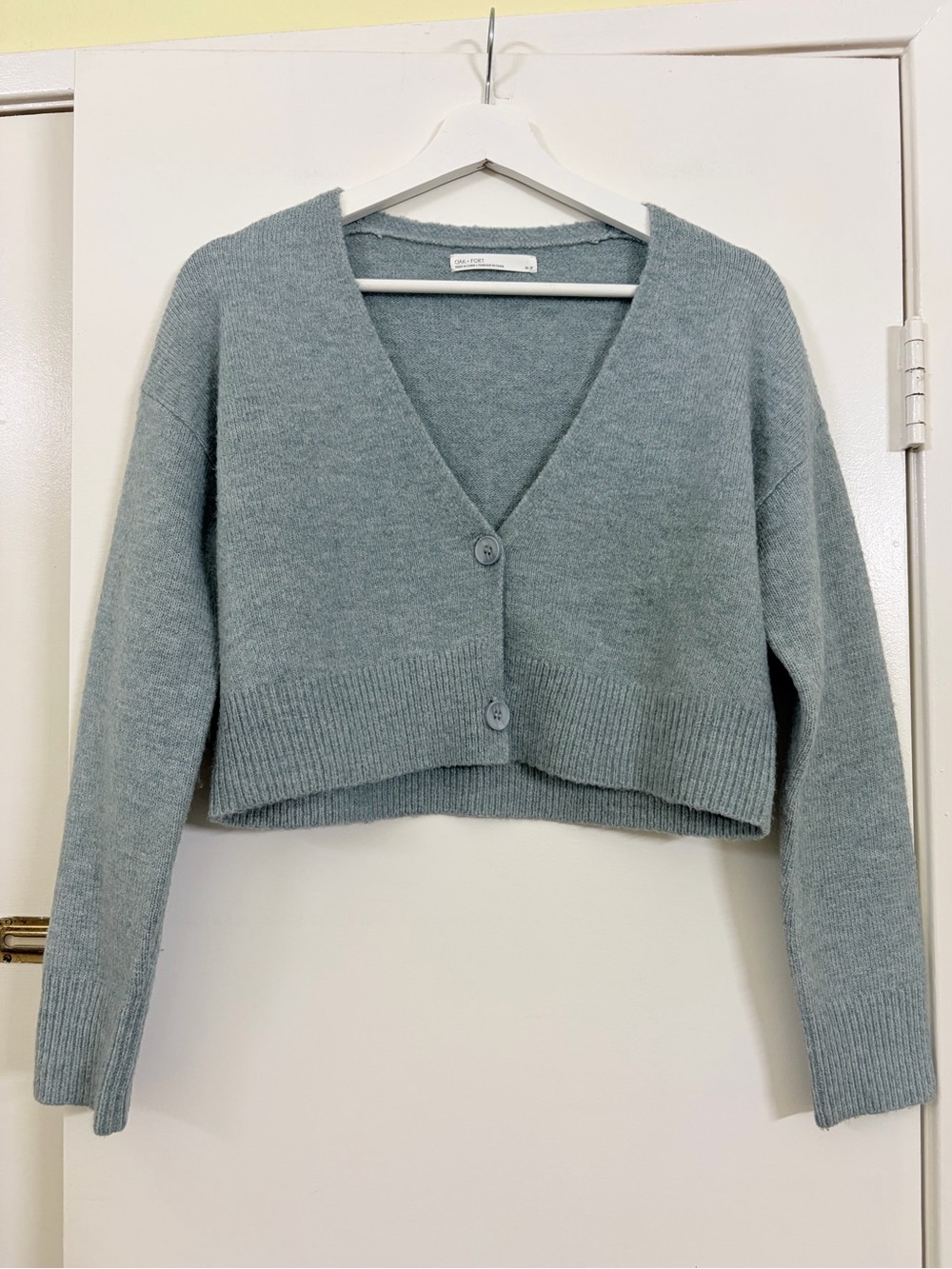 OAK + FORT Cropped Cardigan Blue Gray Oversized Boxy Minimalist Sweater XS